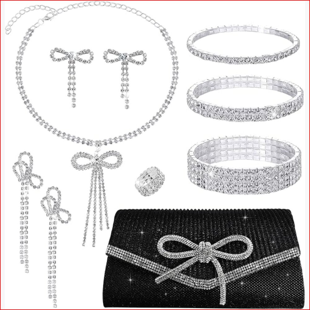Alloy Rhinestone Jewelry Set with Clutch Purse for Wedding Prom